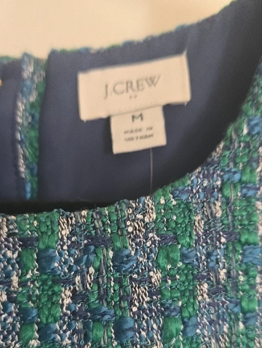 J. Crew Blue and Green Tweed Sleeveless Shell Sz M